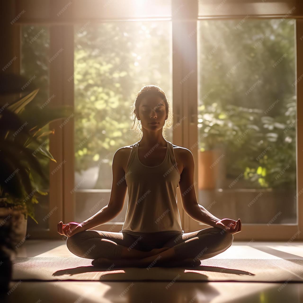 Premium Photo | People meditate for calmness showering sunlight on the ...