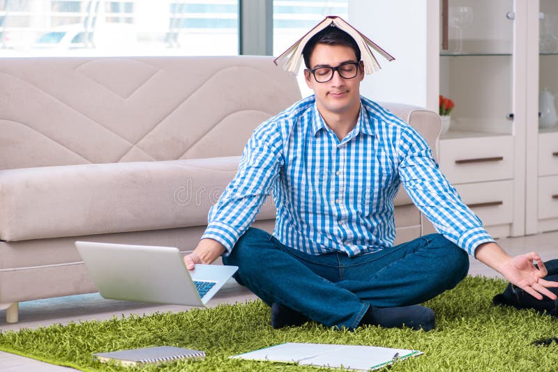 The Student Meditating and Preparing for University Exams Stock Photo ...