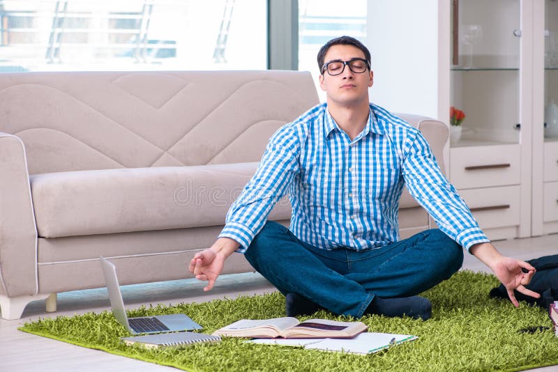 The Student Meditating and Preparing for University Exams Stock Image ...